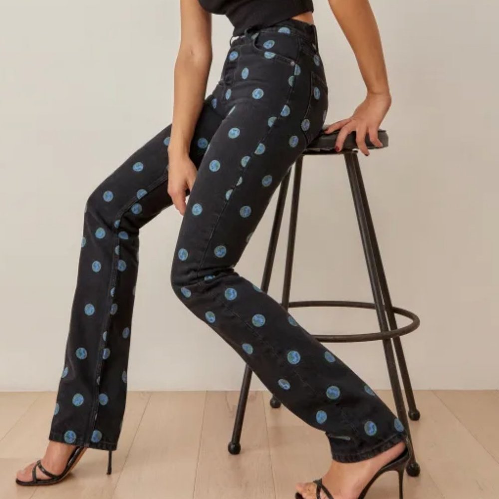 Reformation - Earth Embroidered High Rise Straight Long Jeans